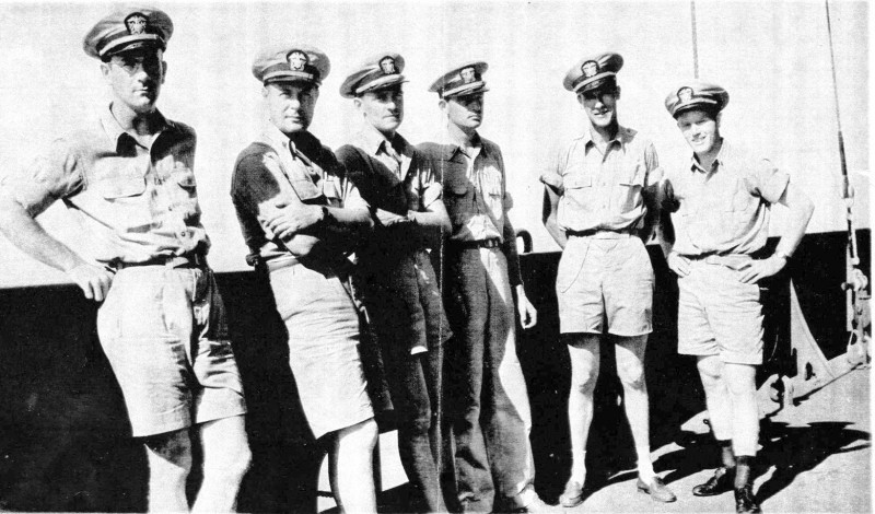 RON5OfficersonStantonenroutetoPanamaSEPT1942Ens.RaymondBurnhamLt.HenryMontgomeryEns.SidneyD.HixEns.JosephK.RobertsEns.JohnD.ChesterandEns.BryantL.Larson.jpg